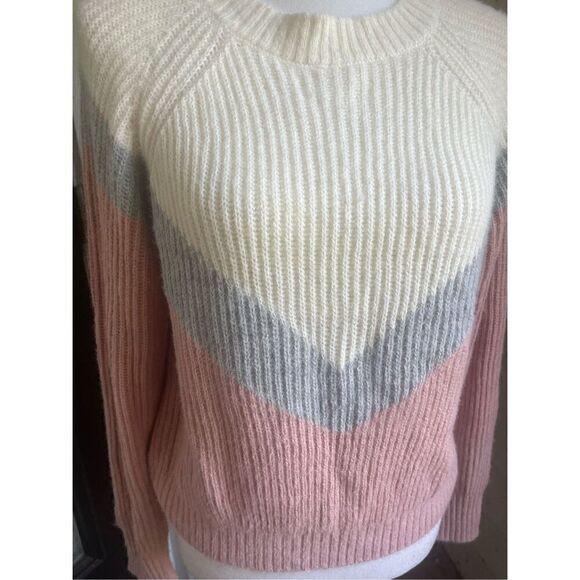 NWT LA Hearts PAC Sun Tri Color Block Fuzzy Knit Cropped Sweater Size M - Picture 9 of 12